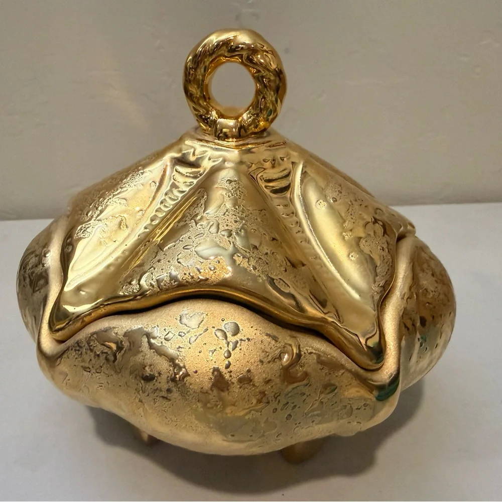 Mid-Centry Modern‎ 22 Karat Gold Ceramic Footed Candy Dish